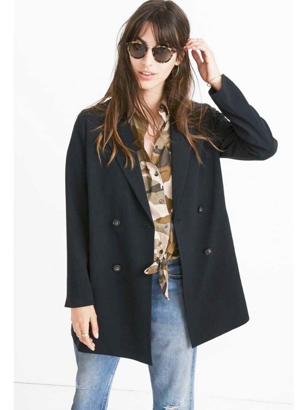 Madewell Women's Caldwell Black Double-Breasted Blazer Jacket L